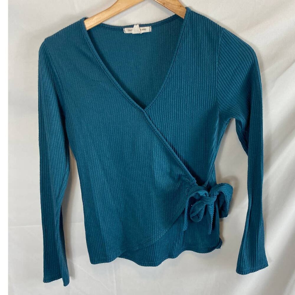 Caution to the Wind Ribbed Long Sleeve Teal Blue Top Size XS